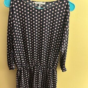 NWOT French Connection Navy & Pink Dress w/ Balloon Sleeves, Dropped Waist